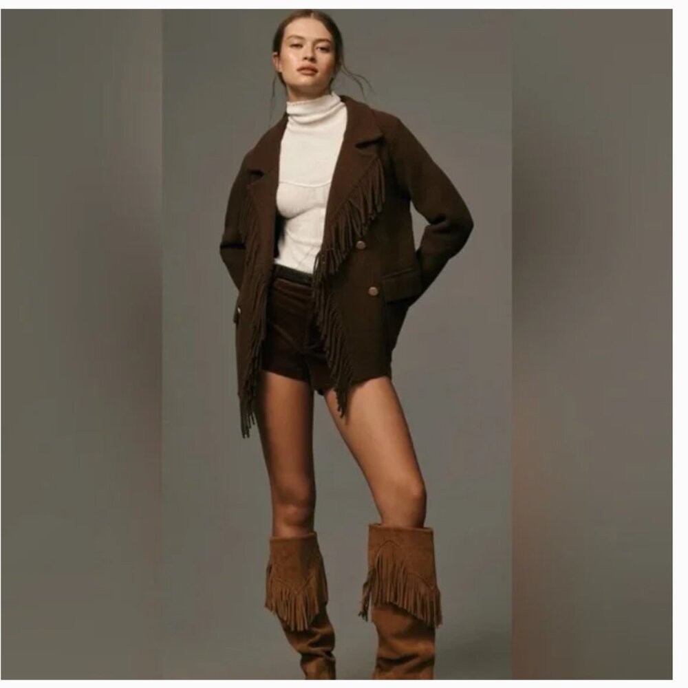 Anthropologie Chocolate Fringe Blazer